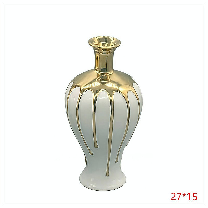 LT-AC-280 - FLORERO CERÁMICO BLANCO Y DORADO (24/1)