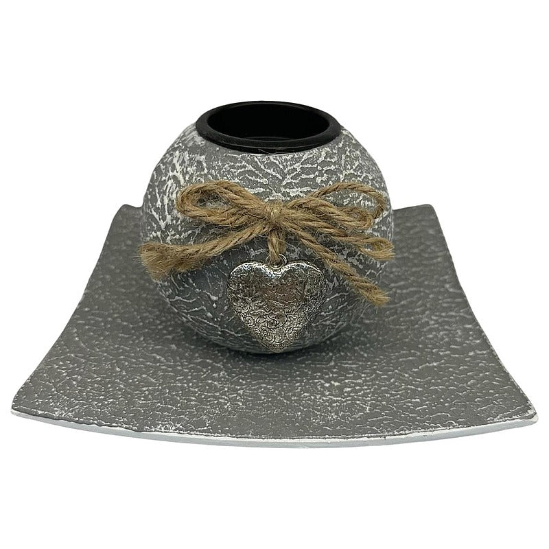 H-YYC34 - PORTAVELAS DECORATIVO DE CERÁMICA GRIS (72/1)