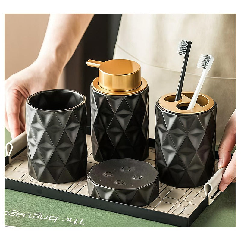 CF-LTC01 - SET DE BAÑO NEGRO CON DISPENSADOR (12/1)