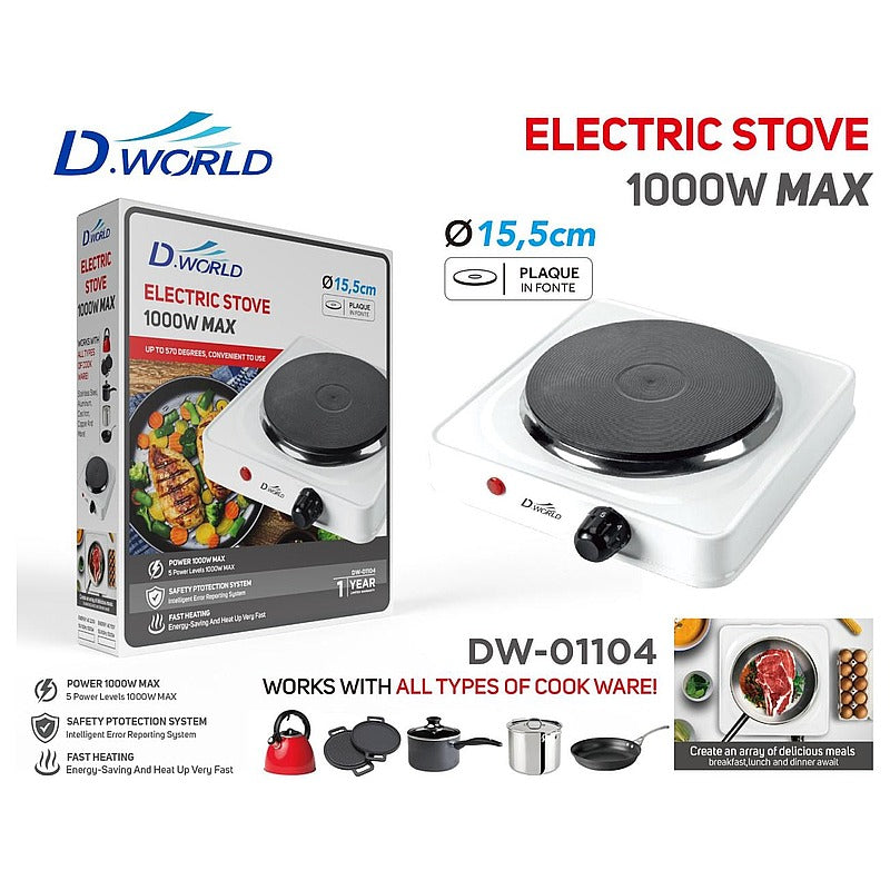 DW-01104 - HORNILLA ELÉCTRICA 1000W BLANCA (12/1)