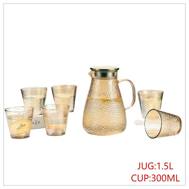 HG-KRG153 - JUEGO DE JARRA CON VASOS ÁMBAR 7 PIEZAS (8/1)