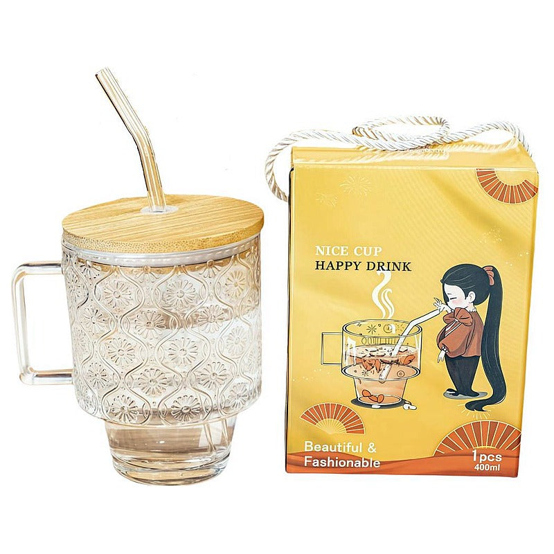 HG-KRG165 - TAZA DE VIDRIO CON TAPA DE BAMBÚ Y POPOTE (48/1)