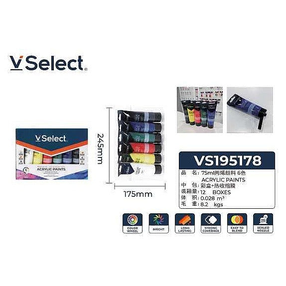 VS19517 8 - SET DE PINTURAS ACRÍLICAS 75 ML 6 COLORES (12/1)