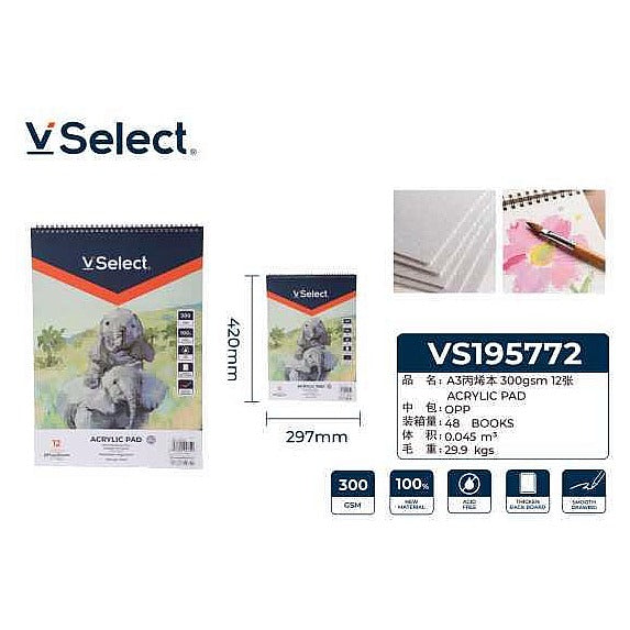 VS19577 2 - BLOC DE PAPEL ACRÍLICO A3 300GSM 12 HOJAS (48/1)