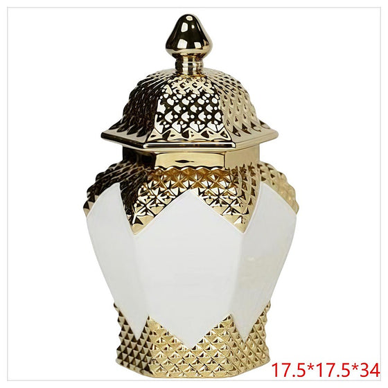 CF-OLT15 - JARRÓN DECORATIVO DORADO Y BLANCO (8/1)