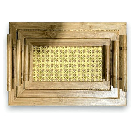HG-QZ088 - JUEGO DE BANDEJAS DE BAMBÚ TEJIDO (12/1)